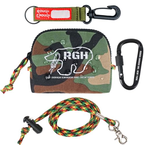 Rough Enough Small Coin Purse Pouch for Men Boys Camo Army Military Cordura Neck Lanyard Wallet with Keychain for Outdoor Travel EDC