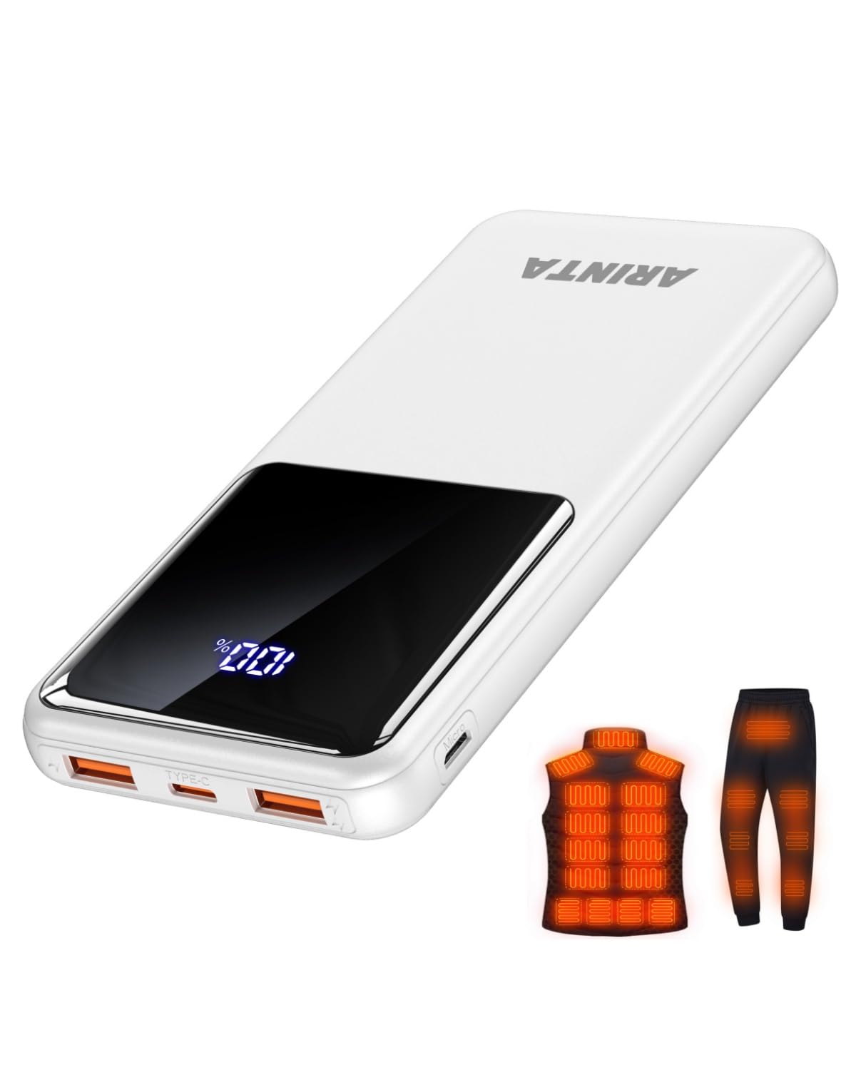 Power Bank Portable Charger 10000mAh PD 22 5W 5V Battery Pack for Heated Vest Heated Jacket LED Display