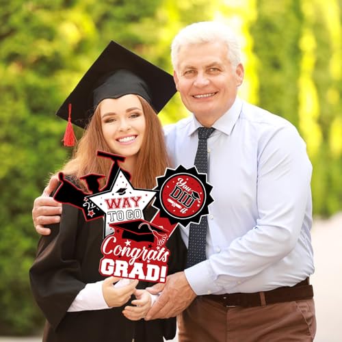Image of 24Pcs Graduation Party Decorations Class of 2026, Graduation Centerpieces for Tables, 2026 Congrats Grad Party Centerpiece Stick Table Toppers for Graduation Party Supplies (Red)