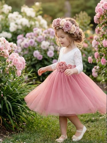 Image of 2Bunnies Girl Peony Lace Back A-Line Straight Tutu Tulle Party Flower Girl Dress