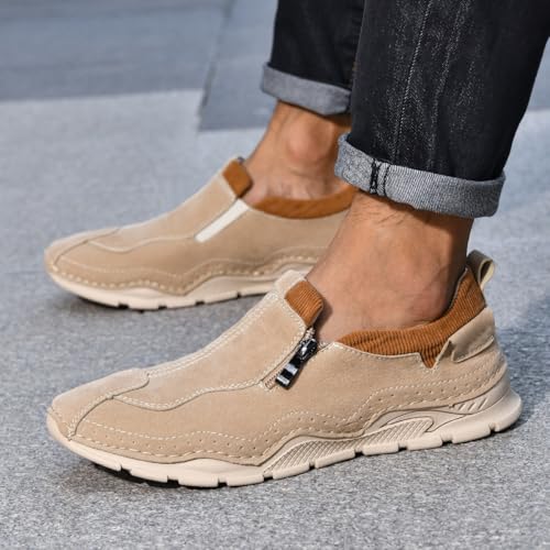Men's Loafer Shoes with Side Zipper, Slip-On Casual Driving Shoes, Comfy Non-Slip PU Leather Sneakers for Orthopedic Hiking Use4