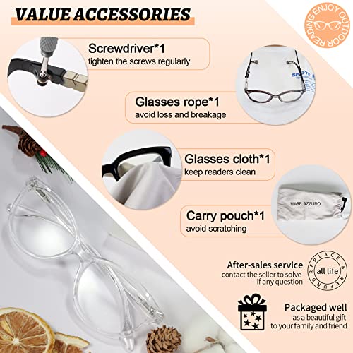 Mare Azzuro Women's Reading Glasses Stylish Glossy Reader Female 0 1.0 1.5 2.0 2.5 3.0 3.5 4.0 5.0 6.0 (Transparent 150) #TOP5