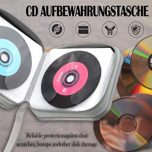 qhklew Torba na 40 płyt CD, etui na płyty CD/DVD, z zamkiem błyskawicznym, torebka Oxford, mapka do przechowywania, oszczędność miejsca do samochodu i domu (czarny-twardy plastik)
