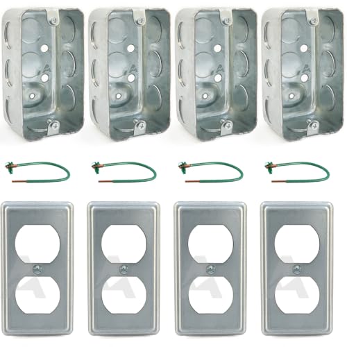 Pack of 4 Boxes and Covers: 4x2 Inch Utility Electrical...
