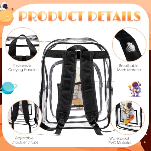 3 Pcs Kids Clear Backpack with Lunch Bag Pencil Case 16" Heavy Duty Transparent Bookbag for Boy Girl School Supplies(Astronaut,Black)4