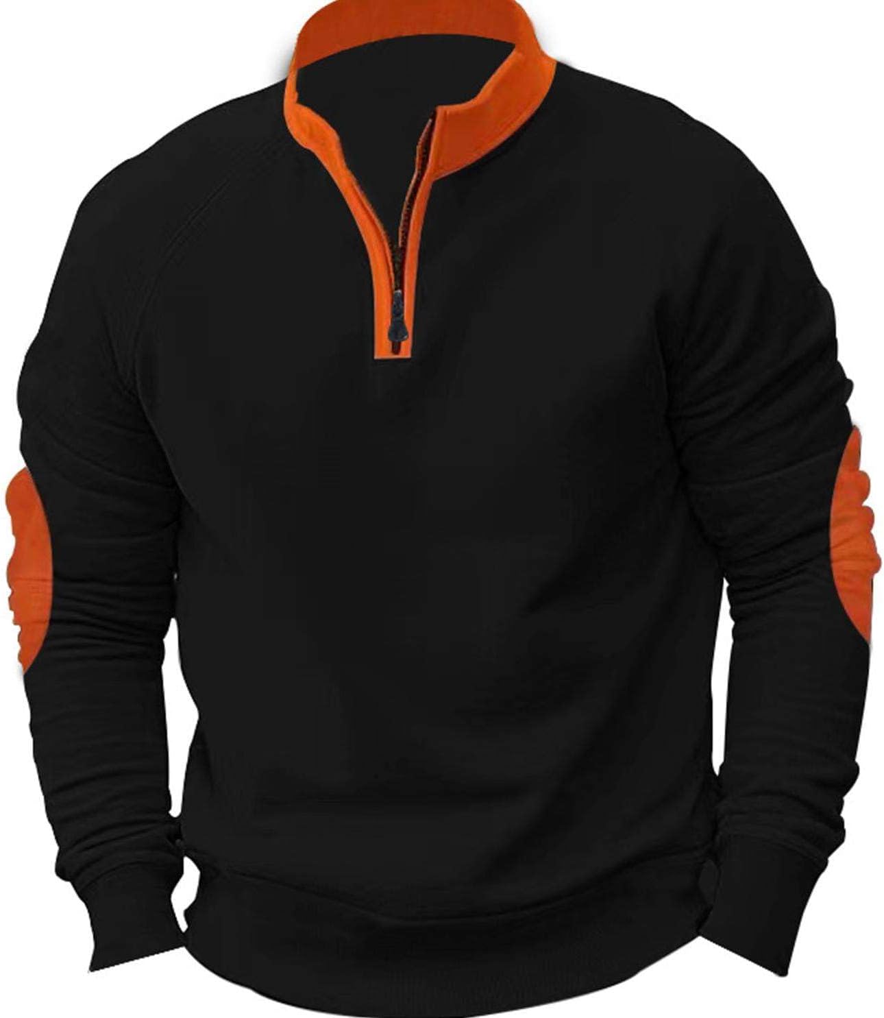 Sweatshirt for Men Fall Winter Solid Zipper Long Cuffed Sleeve Stand Collar Color Block Pullover Casual Basic Tops