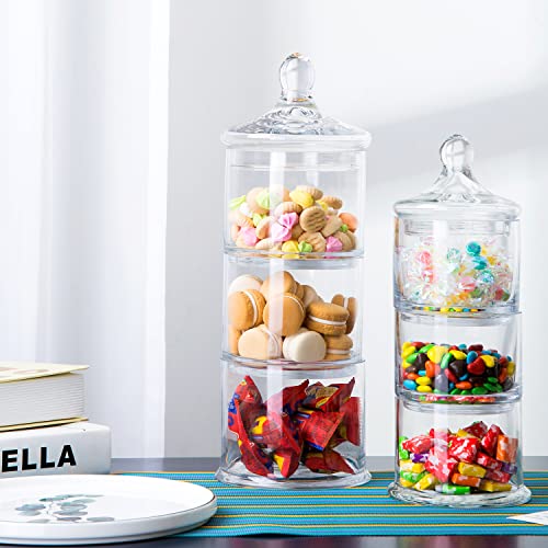 Diamond Star 12" 3 Tier Decorative Round Glass Storage Jars With Lids, Decorative Round Stackable Snack Storage Canister With Lid For Sweets, Animal Treats, Dry Foods, Fruit, Nuts, Coffee Bean And Building Blocks #TOP5
