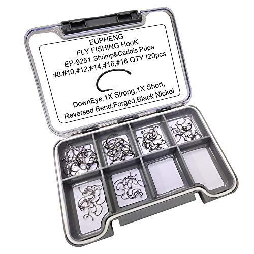 Eupheng Prime Assortment Barbless Fly Fishing Hooks Dry Wet Nymph Streamer Caddis Shrimp Pupea Jig Collection High Carbon Competition