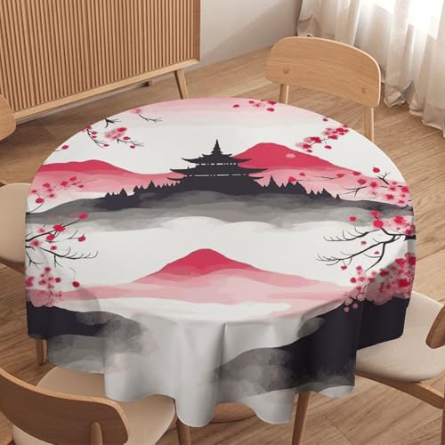 Nappe ronde imprimé Mont Fuji 178cm en polyester lavable - 5