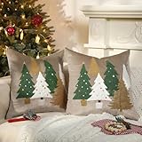 Lewondr Fundas de Almohada de Navidad, Gris Oro