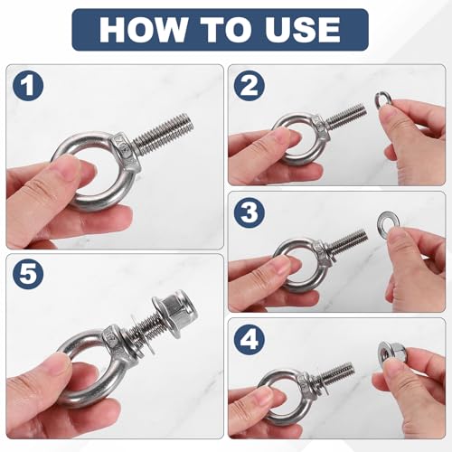 Image of PATIKIL M10 x 25mm Shoulder Eye Bolt, 2 Pcs 304 Stainless Steel Lifting Ring Threaded Eye Bolt with Flange Lock Nuts Spring and Flat Washers for Hanging Tie Down Straps Outdoor Indoor