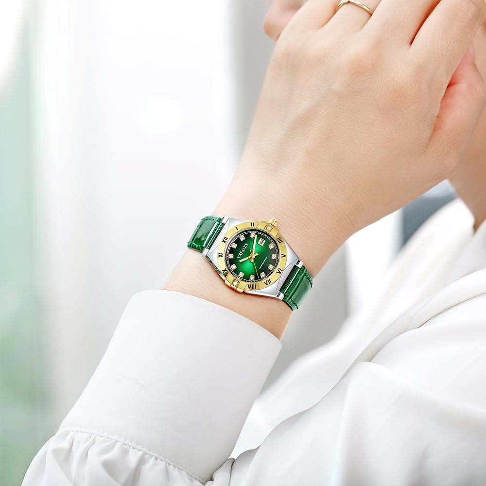 Elegant Watch for Women with Crystal Markers and Genuine Leather Band Ladies Calendar Watch - Image 8