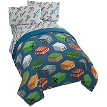 Jay Franco Minecraft Isometric 4 Piece Twin Bed Set - Includes Comforter & Sheet Set - Bedding Features Creeper - Super Soft Fade Resistant Polyester - Official Minecraft Product