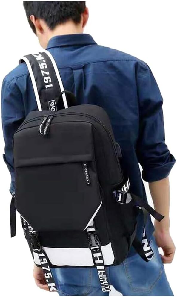 SCP Anime Luminous Laptop Backpack Rucksack Travel Sports Casual Daypack with USB Charging Port Black / 4