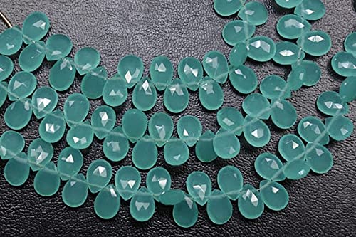 Perles briolettes quartz chalcédoine aqua 7x10mm pierre naturelle facettée poire