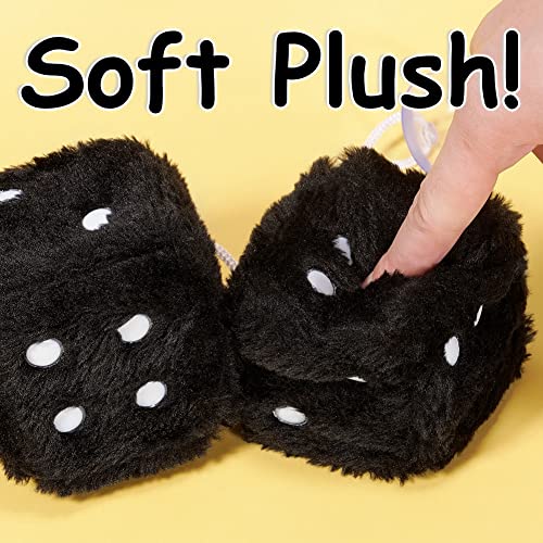 Image of 2.95'' Retro Fuzzy Plush Dice Car Charm Square Rear View Mirror Hanging Ornament Accessories, Black