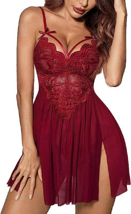 dvka creations Women Babydoll Lingerie for Honeymoon Special Night Occasion (Free Size, Maroon)-picture-17