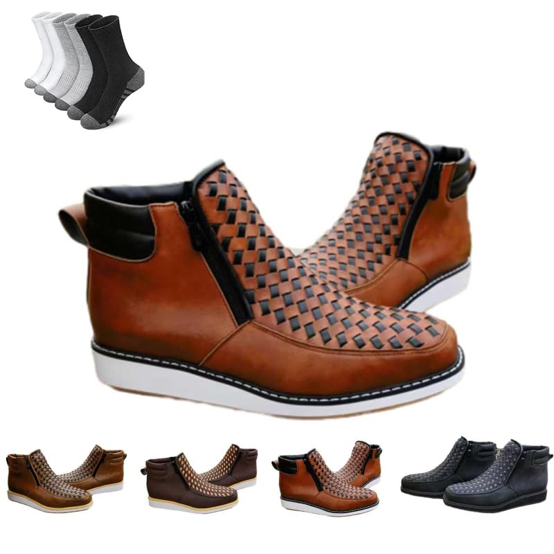 Zenfaze Handcrafted Western Cowboy Boots for Men, Zenfaze Men's Boots Square Toe Leather Hand woven Petatillo Boot with Double Side Zipper