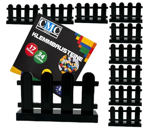 CMC imports 10 x Zaun Klemmbausteine Gartenzaun Lattezaun vers. Farben zur Auswahl Bausteine 1x4x2 Noppen Zaunelemente Kompatibel Einzelteile (650 - Schwarz)