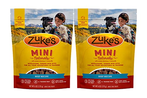 Zuke's Mini Naturals Dog Training Treats, Beef Recipe, Soft Mini Dog Treats with Vitamins & Minerals, Made for All Breed Sizes (Beef, 6 Ounce (Pack of 2))