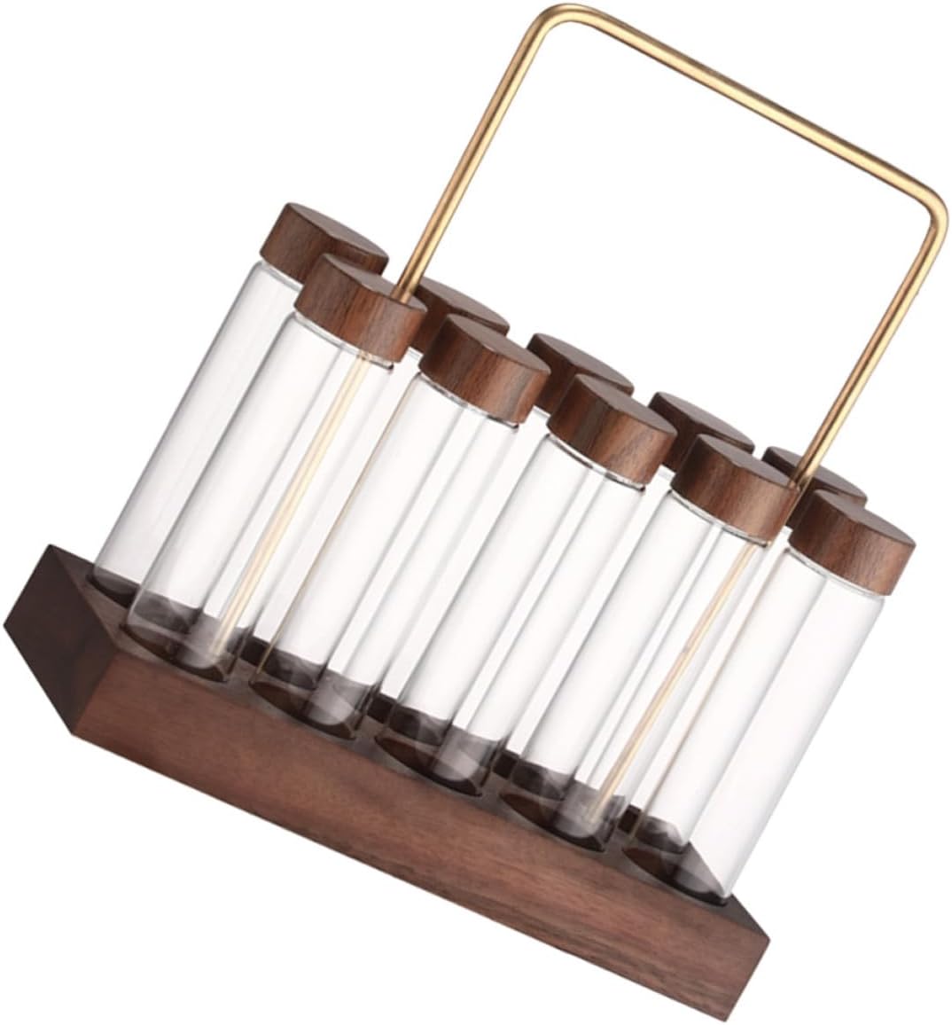 jojofuny Glass Coffee Bean Storage Tube with Wooden Stand Airtight Sealed Coffee Bean Jar for Preserving Freshness Multi-purpose Storage Suitable for Small Kitchens and Apartments
