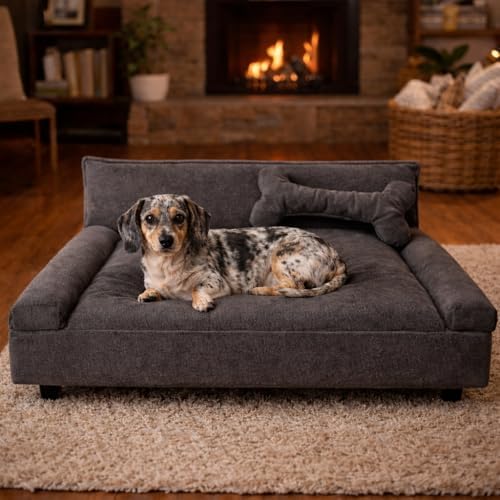 Sofá Pet em Veludo para Cães e Gatos, Cama Tipo Poltrona com Almo...