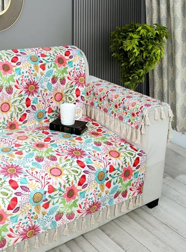 Image of ishro home Premium Sofa Cover 1 Seater Protecter with 2 Handle Covers - Soft European Standard Fabric, Frill Design, Machine Washable | (Sun Garden, 1 Seater)