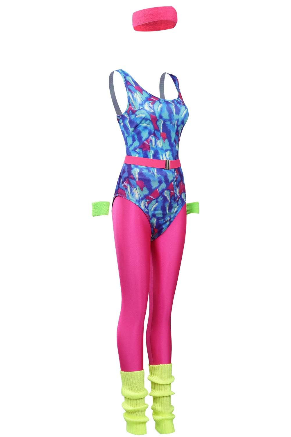 Costume de fitness des années 80 pour femme - Survêtement rétro - Combinaison de yoga - Avec accessoires - Costume de fête