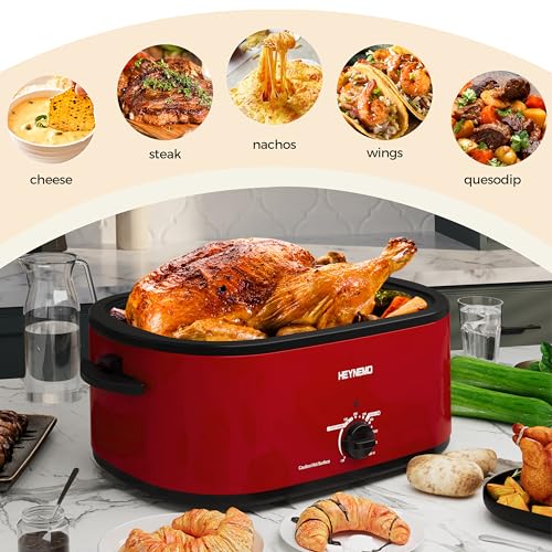 Image of 22 Quart Electric Roaster Oven with Visible & Self-Basting Lid, Large Turkey Roaster with Defrost Warm Function, Adjustable Temperature, Removable Pan Rack, Stainless Steel