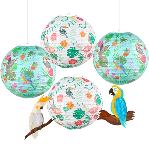 6Pack Hawaii Party Decorations Luau Paper Lanterns Tropical Parrot Honeycomb Decorations Paper Hanging Decorative Birds Summer Hangings Supplies Beach Party for Bars Festival Home Birthday Party