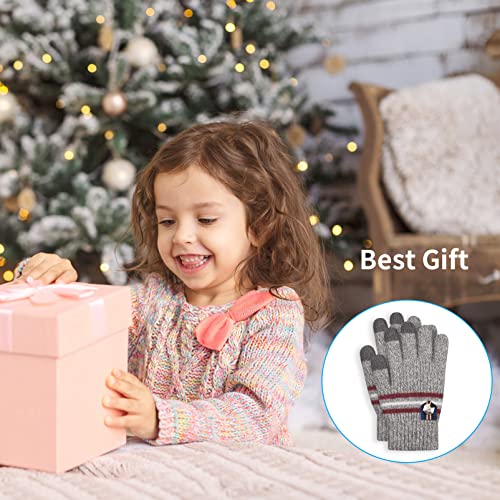 Kids Winter Warm Knit Gloves - 3 Pairs Touchscreen Knitted Cotton Glove Thicken Mittens Kids Gloves Running Sport Cold Weather Gloves Full Finger Thermal Hand Gloves For Outdoor Riding Cycling 8-10 #TOP7