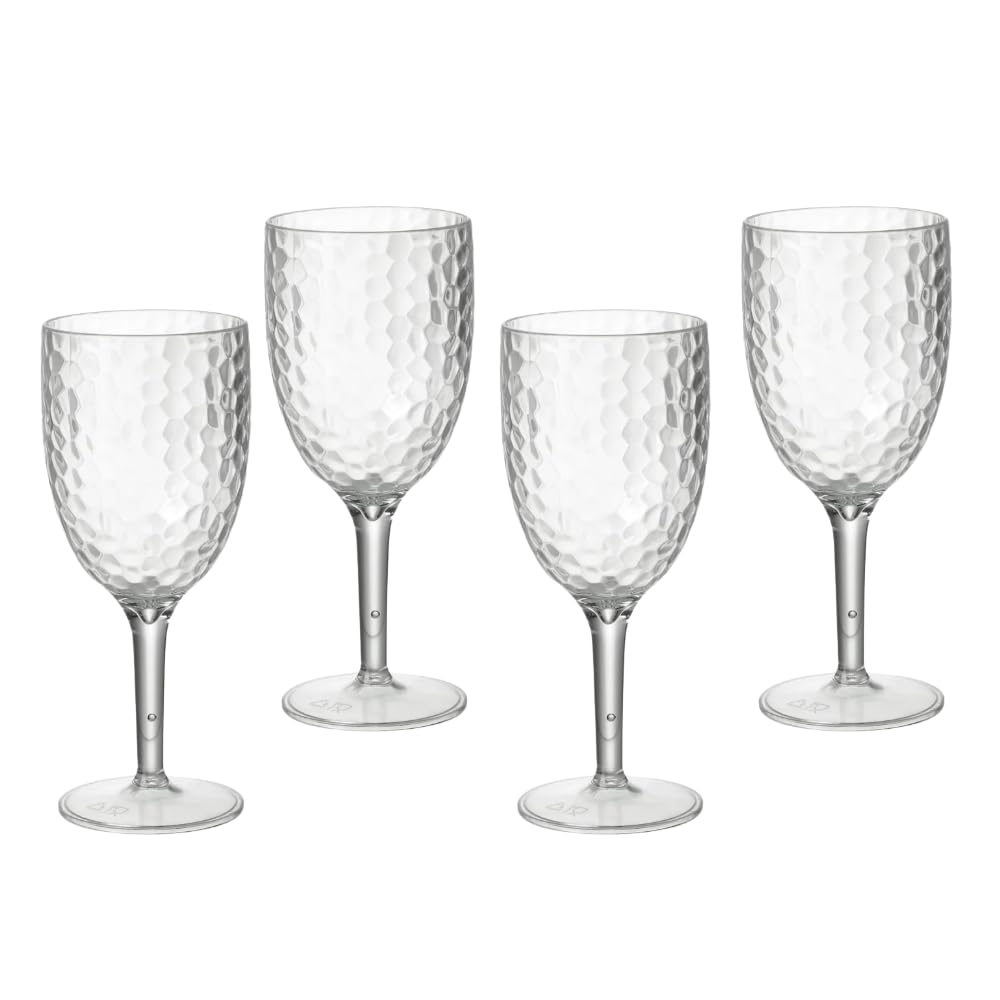 eMKay® Pack of 4 Reusable Dimple Plastic Wine Glasses – Elegant 400ml Acrylic Goblets, 20cm Tall – Lightweight, Shatterproof & Glass-Look – Perfect for Camping, Picnics, Outdoor Dining & Everyday Use