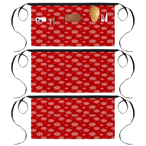 Tablier court à 3 poches : lot de 3 demi-tabliers de cuisine à motif flocon