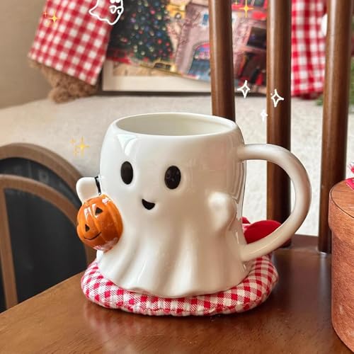 Taza de cerámica blanca con diseño de fantasma para café miniatura 4