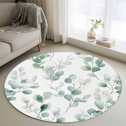 4ft Round Rug, Eucalyptus Non-Skid Rubber Backing Large Area Rugs