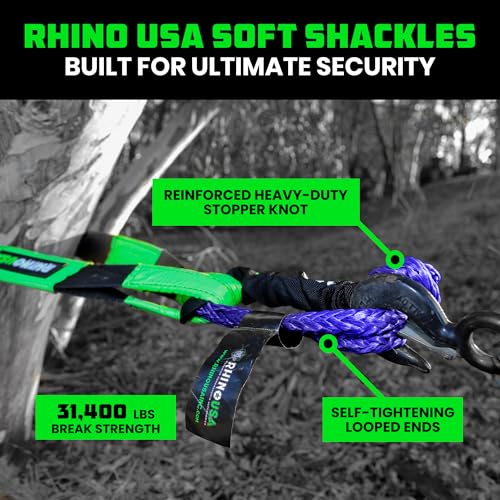 Image of Rhino USA Synthetic Soft Shackle Rope (2-Pack) - 3 /8in, 31,400lb Recovery | 3 /8in x 22in Soft Shackles, 31,400lb Min Break Strength. For Truck, UTV, ATV. Compatible with Jeep, Toyota, Ford. Blue