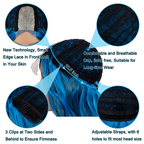 Nayoo Blue Wig For Women Long Wavy Blue Wig 22 Inch Colorful Wigs Middle Part Lace Wig Synthetic Wig For Daily Party Cosplay Girl Halloween Wigs (22Inch, Blue) #TOP3