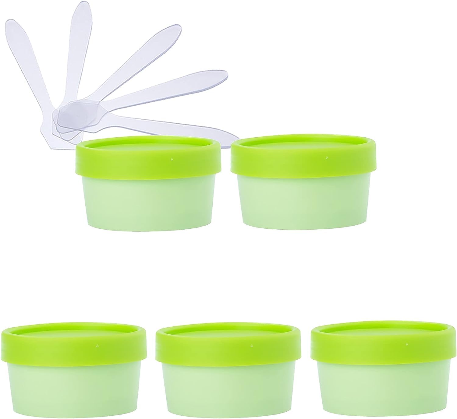 FLYIODFCXV cosmetic jar, 5 PC Plastic Storage Jars with Inner Liner for Body Hand Face Cream Lotion Gel 5X Spatula(Green,50ml)