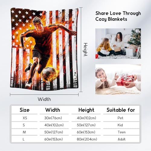Soccer Blanket Gifts, Kids Throw Blankets, Soccer Gifts for Boys, Warm Flannel Sports Theme Throw for Sofa & Bed, 60"x80"