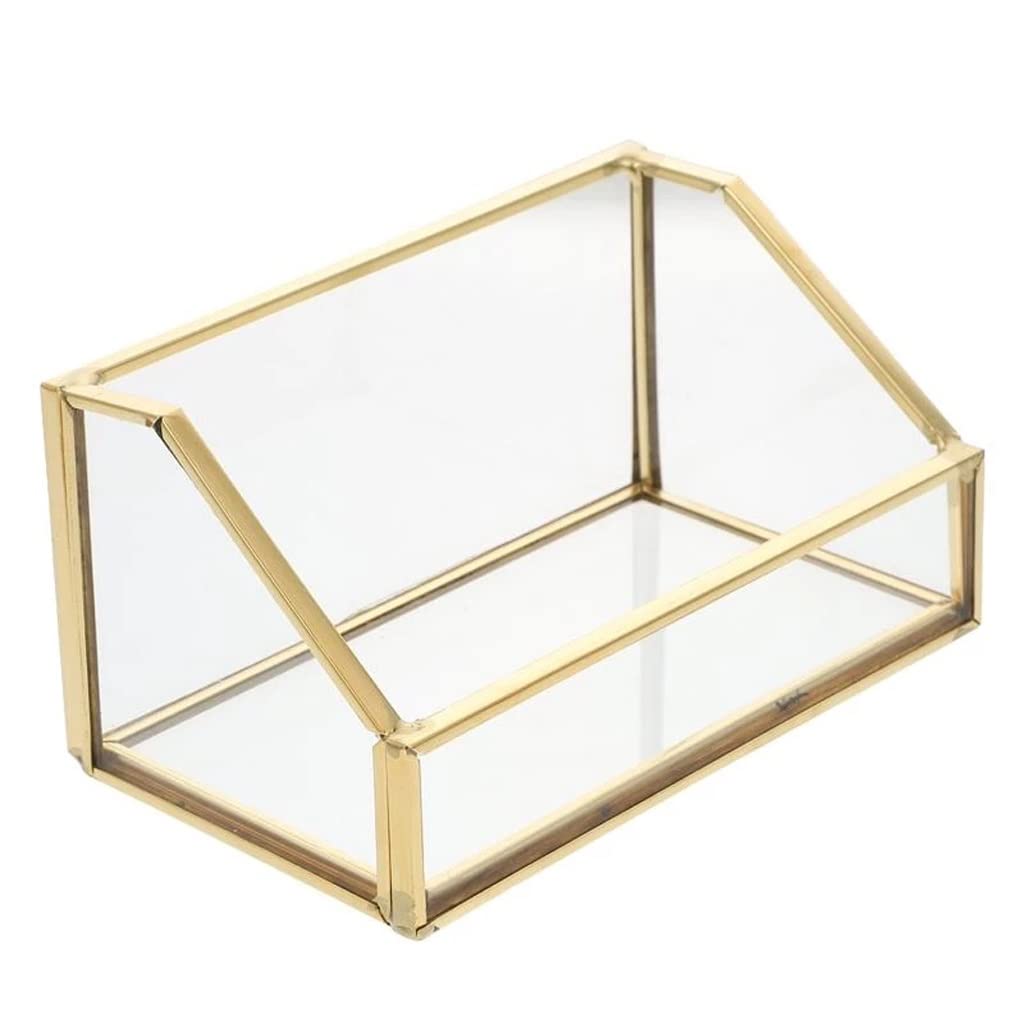 MOBYGKFY Business Cards Storage Box Name Organizer Glass Desktop Holder