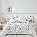 UOZZI BEDDING 3 Piece Reversible White Quilt Set Queen Size with Blue Green Leaves and Red Flowers Soft Microfiber Lightweight Floral Adult Summer Coverlet Bedspread for All Season
