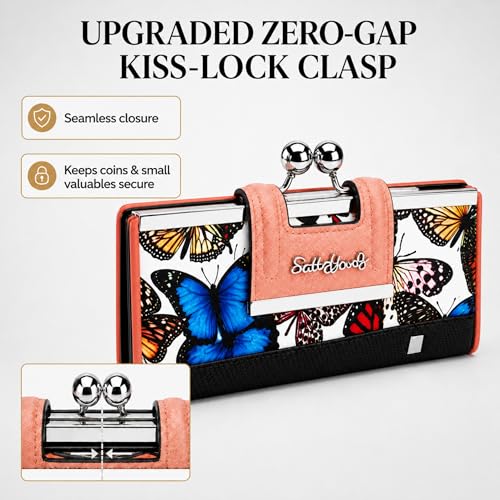 Image of Floral Wallet for Women, Vintage Kiss-Lock Clutch Purse