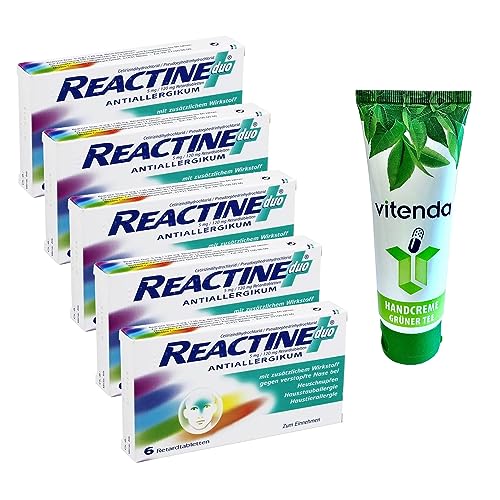 Reactine duo Allergietabletten 5x6 Stück inclusive einer Handcreme von vitenda