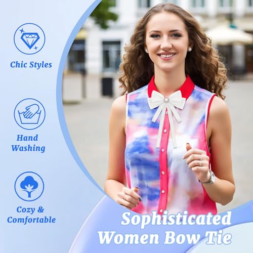 Image of LJBFNN Bow Ties for Women, Adjustable Pre Tied Bow Tie Solid Color Ribbon Bowtie for Girls Ladies Party Daily Cosplay School