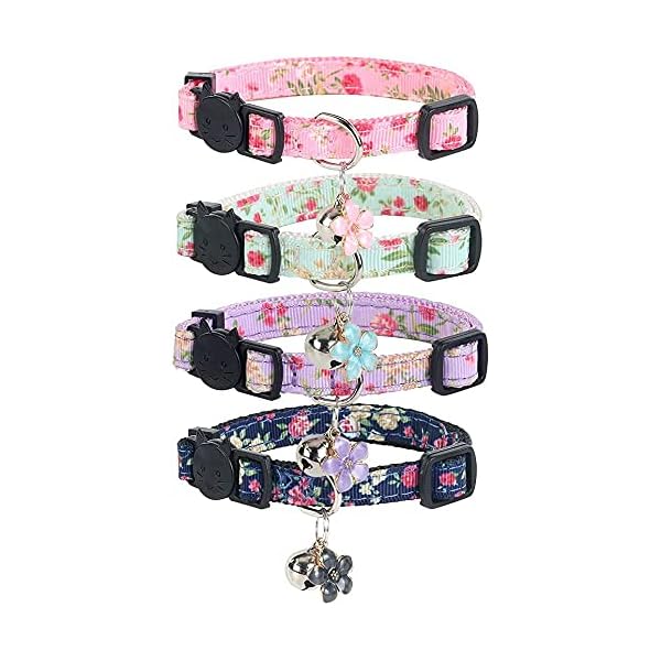 NISYYE Breakaway Cat Collar with Bell, 4 Pack Safety Adjustable Cat