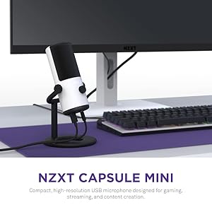NZXT Capsule Mini - AP-WMMIC-W1 - USB Microphone High Resolution Cardioid Polar Pattern Ideal for Streaming, Content Creation & Podcasting Built-in Pop Filter Adjustable Stand White