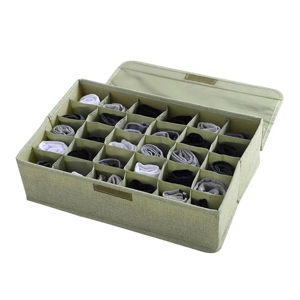 BUFANJIA 30 Grids Ties Socks Underwear Divider Wardrobe Organizer Storage Box With Lid Drawer Organizers(Green)