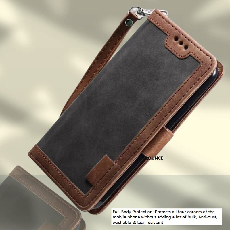 Image of TROUNCE Professional Flip Cover (Shock Proof | Velvet Finish | Card Pockets Wallet & Stand | Grey & Brown) Case for Samsung Galaxy A54 5G