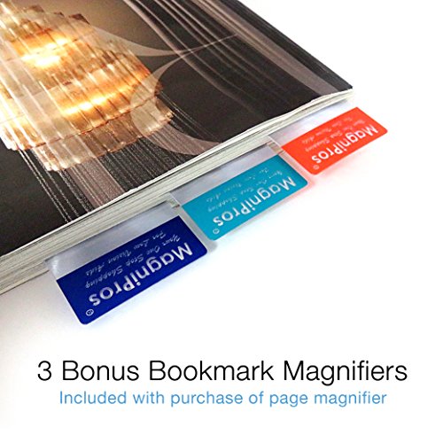MagniPros 3X Hands-Free Full Page Magnifier with Flip-Out Legs & 4 Ultra Bright LED Lights & 3 Bonus Bookmark Magnifiers