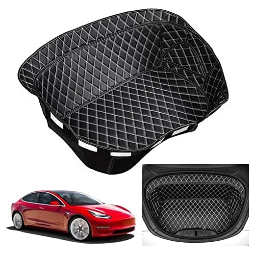 Alla väder PU-läder fullt skydd främre bagagemattor lastfoder dyna för Tesla modell 3 2016-2020, skydd mot smuts, skräp, lera och fukt, halkfri full täckning